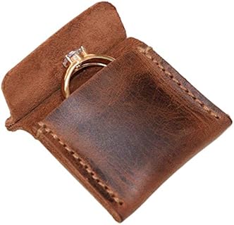 Coin Wedding Ring Storage Case in Full Grain Leather by Hide & Drink with Vintage Design for Men, Bourbon Brown, Square Shape