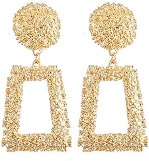 Large Hollow Geometric Square Dangle Earrings in Enamel & Alloy Material with Pierced Back Finding for Women, Textured Design