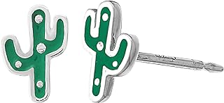 Sterling Silver Cactus Stud Earrings with Push Back Finding for Whimsical Style Enthusiasts, Crafted with Kelly Green Resin