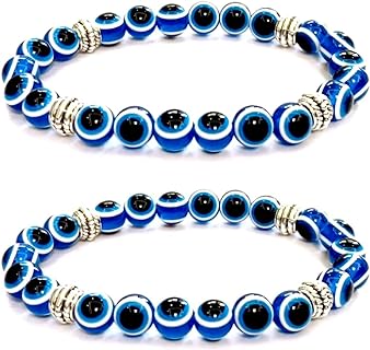 Alloy Rope Chain Evil Eye Bracelet with Botswana-Agate Blue Beads for Women, Girls & Boys - Turkish Blessing & Protection Design, Perfect Gift