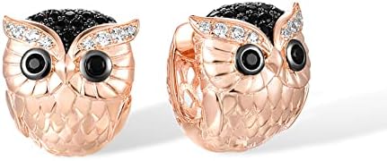 Santuzza Sterling Silver Latch Back Owl Dangle Earrings with White Cubic Zirconia Gemstone