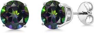 Secure Push-Back 925 Sterling Silver Mystic Topaz Stud Earrings for Women, Round and Green, 7mm Diameter