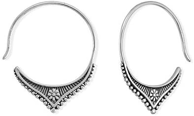 Boma Jewelry Sterling Silver Bali Style Boho Flower Pull Through Hoop Earrings