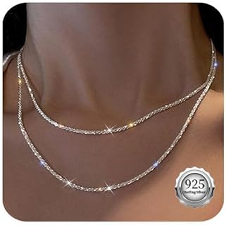 Kenivira Collier en Argent Superposé pour Femmes avec Chaîne Ajustable et Hypoallergénique, Idéal pour Toutes Occasions et Cadeaux, Disponible en Tailles Variées