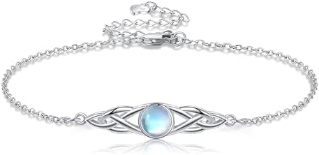 Moonstone Link Bracelet with Lobster Claw Clasp and Rolo Chain for Women in 925 Sterling Silver, Celtic Knot Design