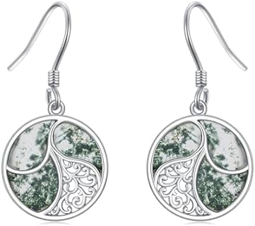 Sterling Silver Moss Agate Celtic Knot Earrings for Women with Rose Pink Ribbon Design - Hypoallergenic PELOVNY Earrings, Ideal Gift for Mother's Day, Christmas, Graduation