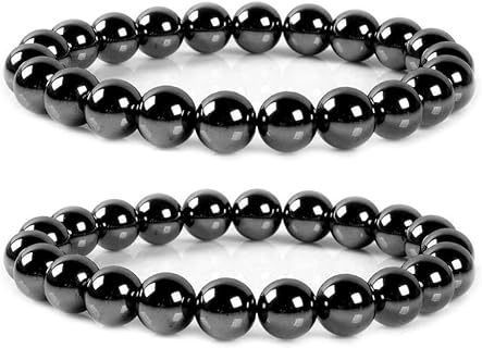 Rope Chain Zinc Black Obsidian Hematite Beaded Bracelet with Magnetic Clasp for Men and Women, Versatile Design