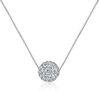 CIShop S925 Sterling Silver Chain Full Diamond Crystal Ball Sparkle Colla Pendant Necklace for Women