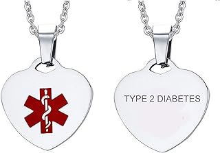 VNOX Personalized Engraving Stainless Steel Medical Alert ID Heart Pendant Necklace for Women Girls