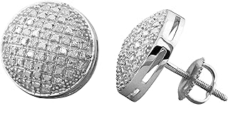 Sterling Silver Round Diamond Stud Earrings with Screw Back for Unisex, Concave Circle Design