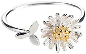 Daisy Flower Cute Leaf Sterling Silver Engagement Open Toe Rings Dainty Adjustable Gold Plated Finger Promise Statement Sunflower Ring Jewelry Gifts for Birthday Women Girlfriend Teen Girls Daughter