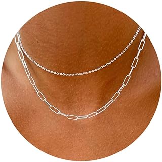14k Gold Plated Link Chain and Choker Necklace Set for Women, Trendy Layered Design with Herringbone and Paperclip Elements, High-Quality Brass