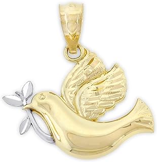 Charm America - Gold Peaceful Dove with Olive Branch Charm - 10 Karat Solid Gold