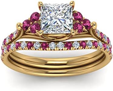 Princess Cut Blue Sapphire Engagement Ring with Yellow-Gold-Plating for Women, Petite Cathedral Setting Design, Available Sizes 4-12