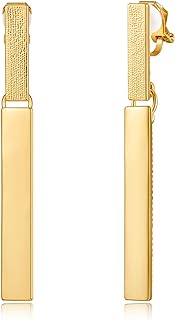 14K Gold Plated Bar Drop Clip On Earrings Long Rrectangle Clip Earrings Geometry Statement Earrings