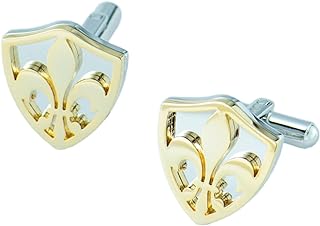 3D Cut Fleur-de-Lis Cufflinks, Stainless Steel with Gold Accents (Cufflinks Box Included)