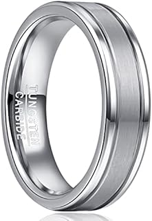 NUNCAD Silver Wedding Band for Men 6mm Double Groove Tungsten Engagement Ring Brushed Finish Polished Edge Comfort Fit Size 7-12