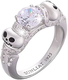 Jack Skellington Ring 925 Sterling Silver 2.3ct Round Cubic Zirconia Nightmare Before Christmas Halloween Anniversary Promise Ring Romantic Gift for Women Girls