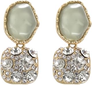 2PCS Women's Square Ear Clips Clip On Earrings Rhinestone Earrings,Non Pierced Earrings for Brides, Bridesmaids, Prom and Wedding