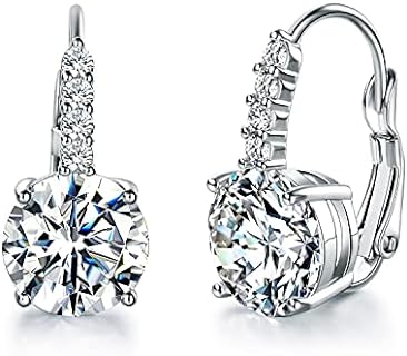 White Gold Plated Round Cut Cubic Zirconia Drop Dangle Earrings Prong Setting Bridal Earrings for Women