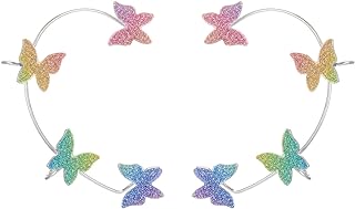 1 Pair Glitter Butterfly Cuff Earrings Zirconia Cryswtal No Piercing Fake Adjustable Ear Cuff Clip Wrap Around for Women Girls Wrap Crawler Jewelry