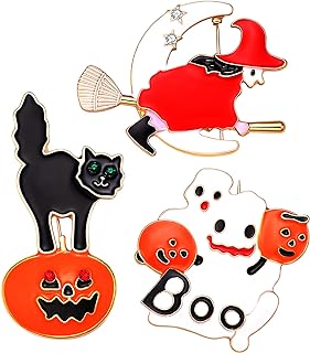Halloween Brooch Pin Vintage Enamel Pumpkin Black Cat Witch Moon Stars Ghost And Boo Brooch Pin Set for Women Halloween Thanksgiving Jewelry Gift