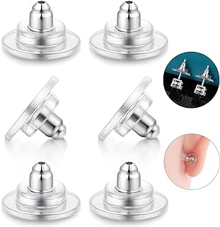 Catinee 3Pairs 925 Sterling Silver Locking Earring Backs Replacements for Diamond Studs,14K White Gold Plated Hypoallergenic Secure Earring Backs (Silver)