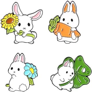 Charming 4Pcs Rabbit Brooch with Secure Butterfly Clasp for Whimsical Accessorizing, Alloy Steel Kawaii-Styled Enamel Pins for Clothes & Backpacks