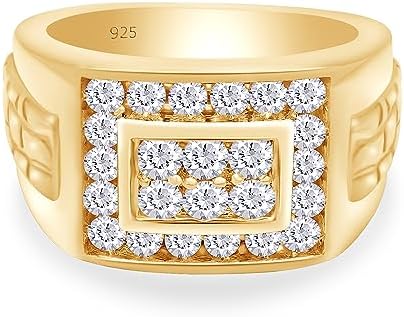 Clasp-type Rose Gold Plated Moissanite Diamond Nugget Men's Wedding Ring+Prong-Set Design+For Husband+Fathers+Round Cut/Cluster Design