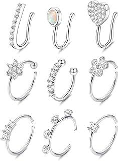 Fake Nose Ring Hoop Stud Stainless Steel Faux Nose Piercing Jewelry Clip On Nose Ring for Women Men Non Piercing Nose Ring