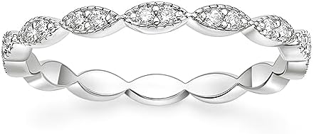 Milgrain Wedding Band with Cubic Zirconia for Women, Brass Oval Design Eternity Ring by TIGRADE - Perfect for Weddings and Anniversaries