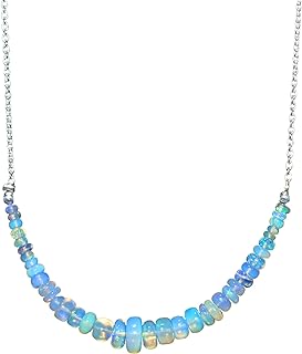 Curb-Chain Ethiopian Opal Bead Necklace for Women, Silver Plated Brass Pendant, October Birthstone, Chakra Healing Crystal Design