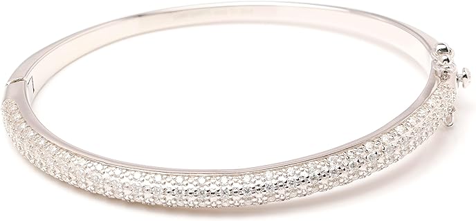 D1.00 Carat Moissanite Diamond in 925 Sterling Silver 7 Inch Round Cut Bangle Bracelet For Women Double Box Clasp with Safety
