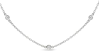 B. BRILLIANT Short Collar Choker CZ Station Chain Necklace for Women or Girls Sterling Silver Necklaces, 13 Inches plus 3 Inch Extender