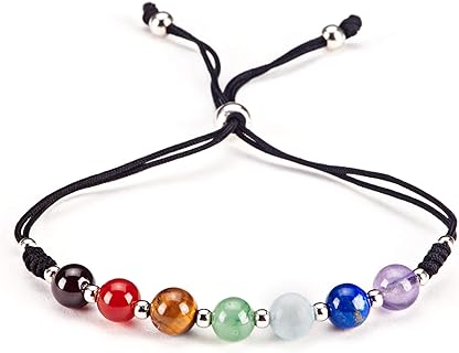 Cherry Tree Collection Natural Gemstone Chakra Bracelet | Adjustable Size Nylon Cord | 6mm Beads, Silver Spacers | 5"-6.5"