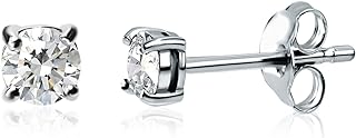 B. BRILLIANT Sterling Silver 1/4-1/2 Carat Lab Grown Diamond 3mm Round Solitaire Stud Earrings