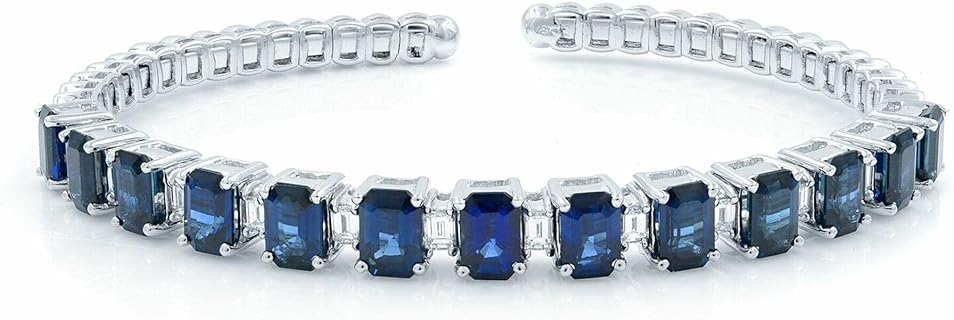 Blue Sapphire 10.20Cttw And Diamond 1.20Cttw Bangle Bracelet 18K White Gold