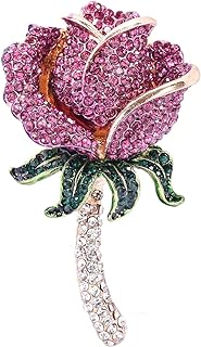 Gold-Plated Brass Pin Clasp, Red Rose Brooch Pin embellished with Cubic Zirconia, Ideal Accessory for Women and Girls, Floral Design