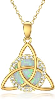 14k Yellow Gold Triangle Pendant Necklace with Opal Inlaid in Celtic Knot Design, Elegant Cable Chain for Women - Ideal Gift for Mom, Wife, Birthday, or Christmas