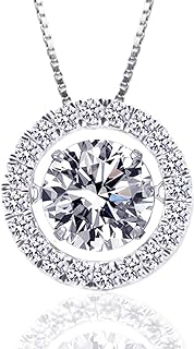 Necklace for Women, Sterling Silver 1Carat Dancing Diamond Round Cubic Zirconia CZ pendant, Anniversary Birthday Mother’s Day Gifts for Wife Mom/Women/Sister