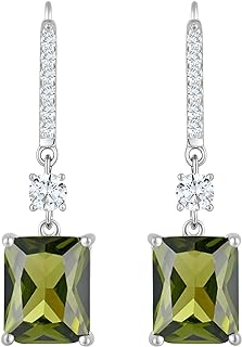 Emerald Cut Dangle Earrings with Lever Back Finding and Created Peridot for Women - Cushion Cut Design