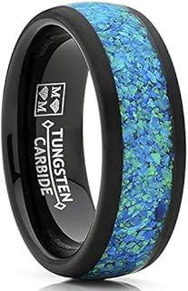 Metal Masters Co. Men's Women's Black Tungsten Carbide Wedding Band Engagement Ring, Simulated Crushed Opal Inlay 8mm