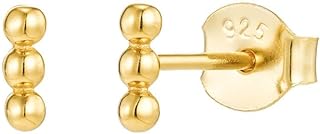 Cubical Zirconia & Opal Trio Bead Stud Earrings for Women, 18K Gold Sterling Silver with Push Back, CAITLYNMINIMALIST Mini Bar Design