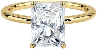 1ct/2ct/3ct Radiant Cut Moissanite Engagement Ring in Solid 10K/14K Yellow Gold for Women, Perfect Bridal Promise or Anniversary Gift