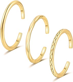 RLMOON 3PCS 14K Gold Toe Ring for Women 1mm Thin Wire Adjustable Toe Ring Set Silver Rose Gold Hawaiian Open Toe Ring Beach Foot Jewelry for Summer