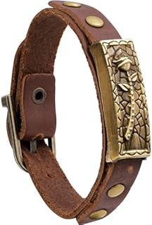 Antique Brass Finish Men's Vintage Leather Cuff Bracelet, Handmade Stainless Steel Rustic Brown Accessory, Celtic Rose Design for Trendy Masculine Look