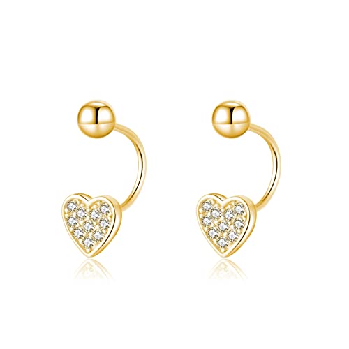 Sterling Silver Small CZ Heart Half Hoop Earrings for Women Teen Girls Love Half Hoop Earrings Cartilage Helix Piercing Ball Studs