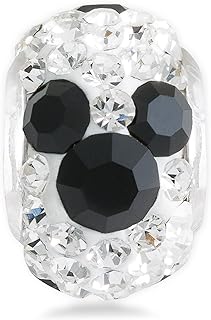 Sterling Silver Disney Crystal Mickey Mouse Charm Bead for Women with Round Design