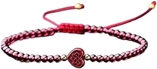 THJKT Bracelets Natural Cinnabar Hand Weave Pixiu Red Rope Garnet Bracelets Buddha Cinnabar Charm Bracelet Bangle Jewe braclets (Metal Color : Heart)