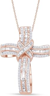 AFFY White Natural Diamond Infinity Cross Pendant Necklace in 14k Gold Over Sterling Silver (1 Ct) Gift For Women & Men